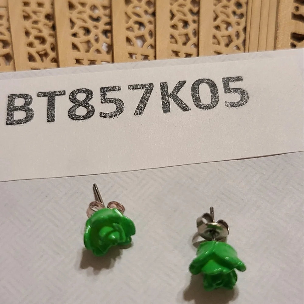 Green Rose Stud Earrings